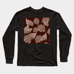 Woolly Mammoth and Woolly Rhino on Cranberry background Long Sleeve T-Shirt